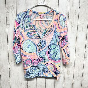 LILLY PULITZER Women's Size Small 100% Linen Tropical Pink Floral Long Sleeve